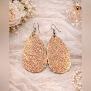 Gold Teardrop Leather Earrings with Textured Design light weight